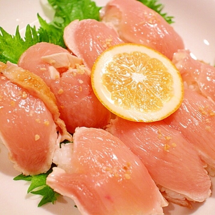 レアで食べられる鶏肉で!鳥刺しのにぎり寿司